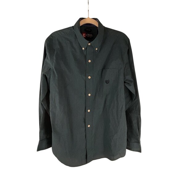 Chaps Mens Green Plaid Button-Down Shirt M Tall Long Sleeve Cotton Blend Easy Ca - Picture 2 of 11